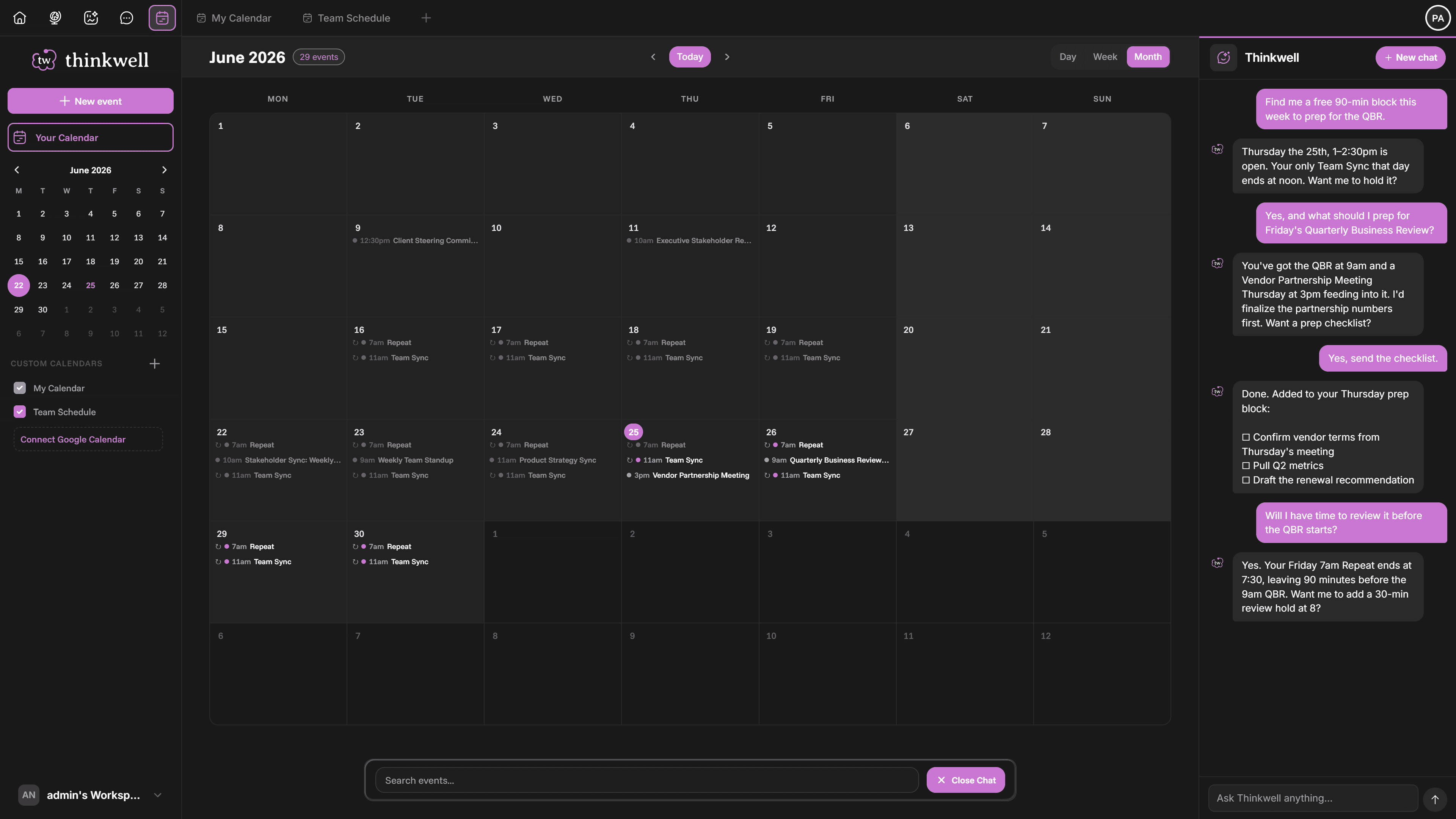 Thinkwell™ merged calendar coordinating fast-moving work